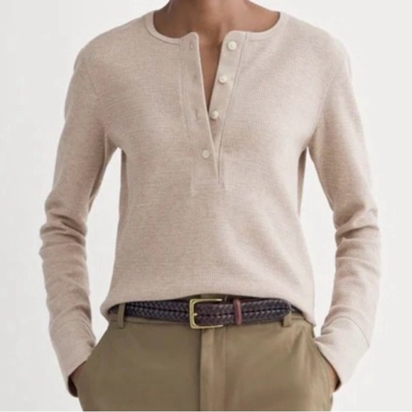 Everlane Tops - Everlane Cropped Tan Waffle Sweater Henley